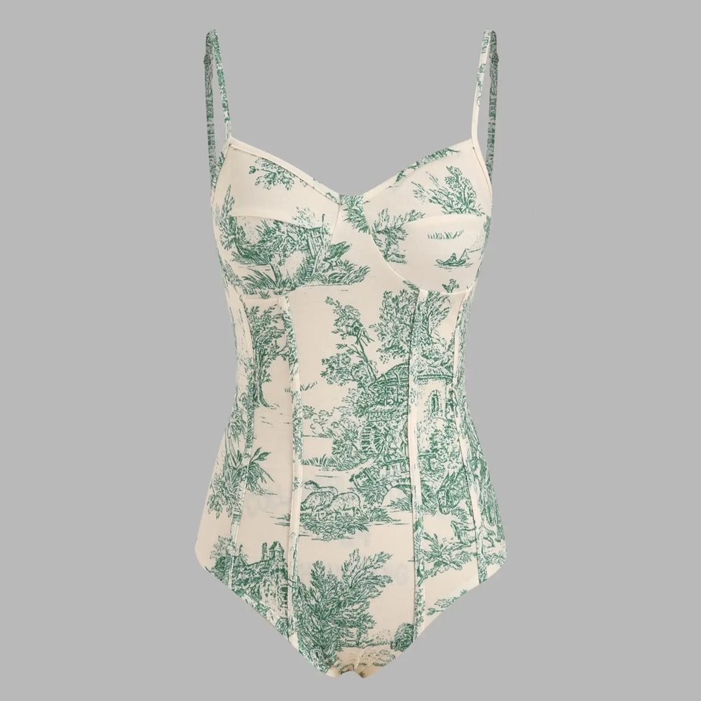 Cider Green and Cream Printed Bodysuit